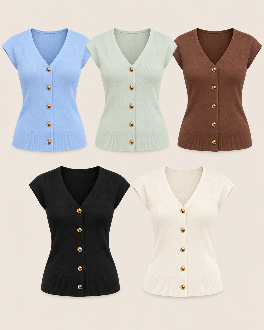 BLUSA DE MALHA CANELADA COM BOTÕES DOURADOS
