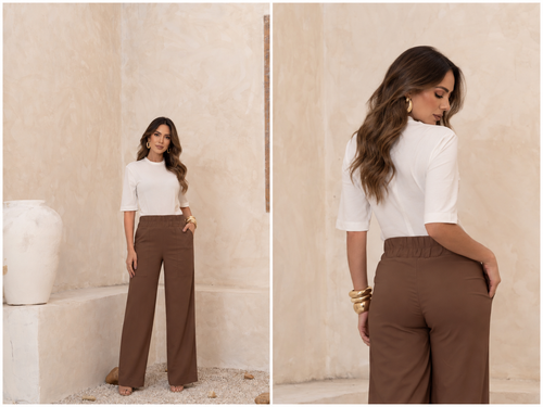 CALÇA PANTALONA COM ELÁSTICO NA CINTURA