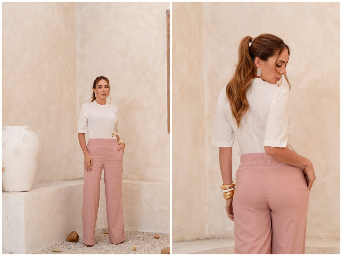 CALÇA PANTALONA COM ELÁSTICO NA CINTURA