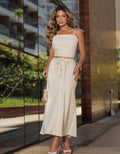 CONJUNTO CROPPED E SAIA MIDI OFF-WHITE